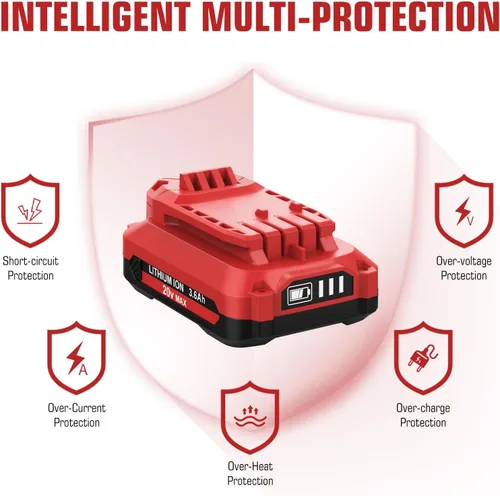 Vista 3 de Paquete de 2 baterías de iones de litio de 20 V 3600 mAh de repuesto para Craftsman V20, compatible con Craftsman batería de 20 voltios, 3.6 Ah MAX