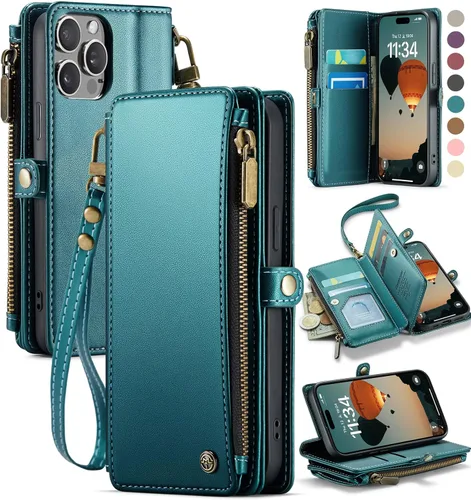 Vista 14 de Defencase Funda Magnética de Cartera para iPhone 15 Pro Compatible con Magsafe con Bloqueo RFID Correa con Cremallera Portador de Tarjetas