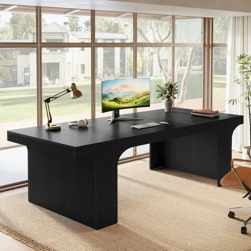 Tribesigns 70.87" Executive Office Desk, Large Workspace Computer Desk, Modern Wooden Writing Table Simple Business Furniture with Arched Design for
