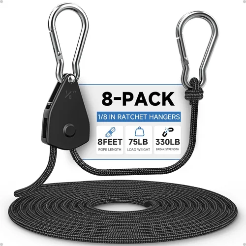 Vista 17 de Fondwell Correas de trinquete de amarre de 1/4 pulgadas: paquete de 2 perchas ajustables para cuerda de luz de crecimiento, mini correas