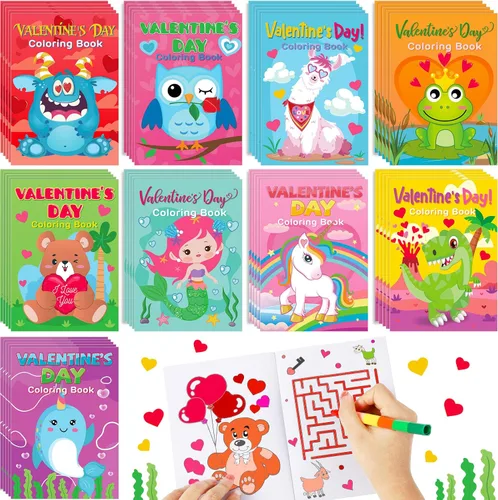 Geyee Paquete de 45 libros para colorear para el día de San Valentín para niños, recuerdos de fiesta, San Valentín, mini libro para colorear, tema