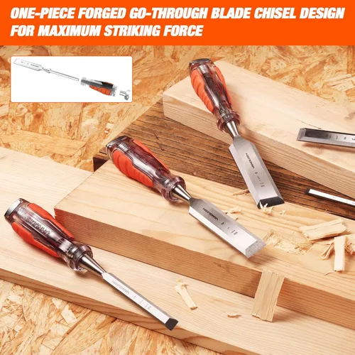 Vista 5 de Vanquish Cincel de madera de alto impacto con hoja forjada de una pieza cincel de mortaja de 1-1/4 pulgadas para carpintería (4607)