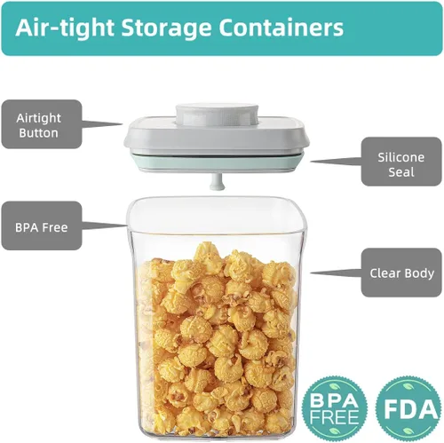 Vista 5 de Ankou Juego de recipientes herméticos – (4 unidades de 12.8 fl oz) apilables con un botón de apertura para aperitivos, dulces, sal, hierbas