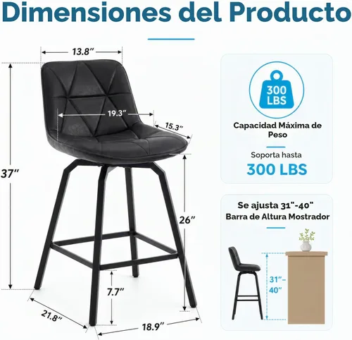 Vista 2 de ClinQ - Juego de 2 taburetes de bar giratorios de 360° de altura de mostrador de 26 pulgadas, taburetes de mostrador de piel sintética