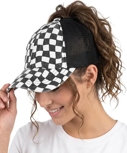 Vista 19 de Funky Junque - Sombrero de cola de caballo para mujer, gorra de béisbol con ajuste ajustable y cola de caballo alta cruzada para uso diario Paquete