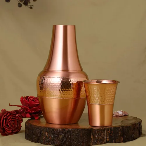 Vista 5 de Jarra de cobre puro con vaso, jarra de agua de 1.4 L (47.3 onzas líquidas)