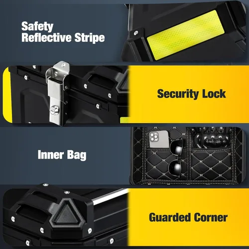 Vista 4 de Maleta Superior para Motocicleta, Baúl de Motocicleta de Aluminio de 45L, Caja Trasera con Sistema de Bloqueo Antirrobo, Impermeable, Resistente al