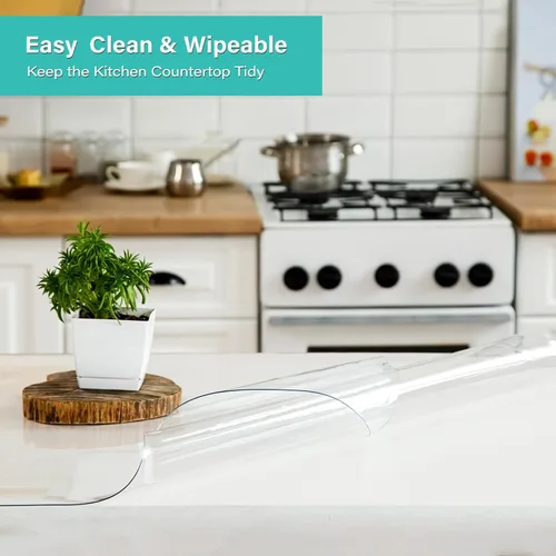 Vista 4 de Protector de mesa de plástico transparente de 8 x 36 pulgadas, protector de mesa de comedor de 0.059 in de grosor, impermeable, sin olor