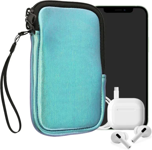 Vista 16 de kwmobile Bolsa de neopreno para teléfono tamaño XXS - 3/3,5 pulgadas - Mini bolsa universal para celular con cremallera, correa para la muñeca
