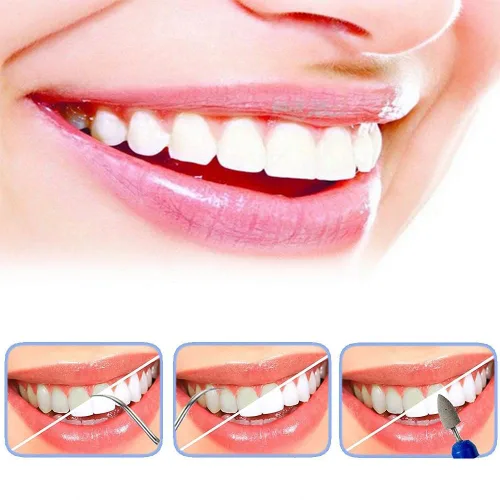 Vista 3 de 2 piezas de púas dentales portátiles, quitamanchas de dientes, mini placa de viaje y removedor de sarro con cadena, mini borrador de manchas
