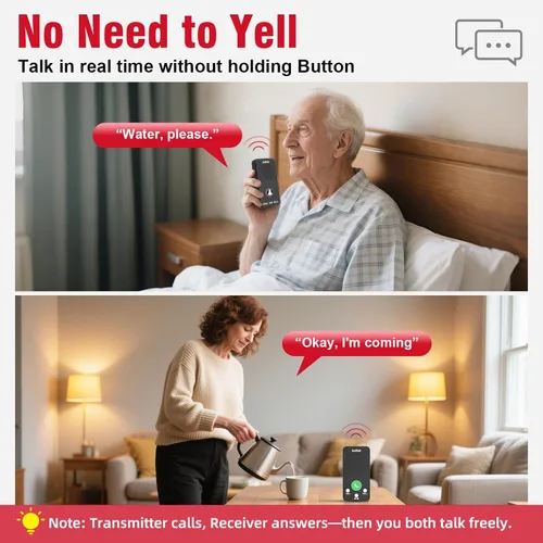 Vista 2 de CallToU Intercomunicadores dúplex completos inalámbricos para el hogar para personas mayores y cuidadores - 500 pies de largo alcance, sin tarifa