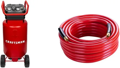 Vista 8 de CRAFTSMAN Compresor de aire, 20 galones, 1.8 HP, herramientas de aire sin aceite, manguera de aire Flexzilla roja y Flexzilla, 3/8 pulgadas x 50