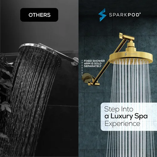 Vista 2 de SparkPod Cabezal de ducha redondo con brazo de extensión de cabezal de ducha, lluvia de alta presión, aspecto moderno de lujo, instalación de 1