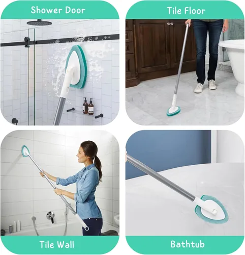 Vista 8 de Limpiador de ducha con mango largo, cepillo de limpieza de bañera de 47 pulgadas, herramienta de limpieza de azulejos y bañera con 6 almohadillas