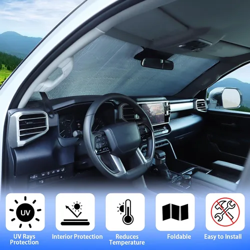 Vista 3 de Parasol para parabrisas compatible con Toyota Tundra/Sequoia 2022-2025, parasol plegable para ventana delantera, visera de protección solar