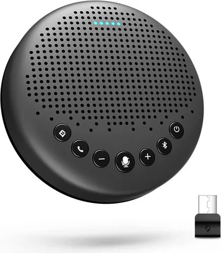Vista 9 de EMEET Altavoz y Micrófono para Conferencias Luna Captación de Voz 360° con Reducción de Ruido/Silencio/Indicador USB Bluetooth Altavoz con Dongle