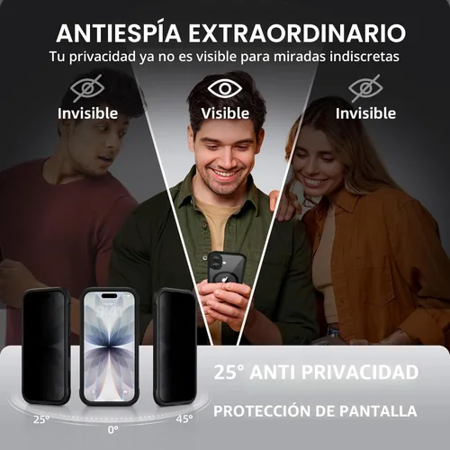 Vista 2 de BERFY Funda para iPhone 17, compatible con MagSafe, protector de pantalla de privacidad integrado y protección de cámara, antiespía de cuerpo