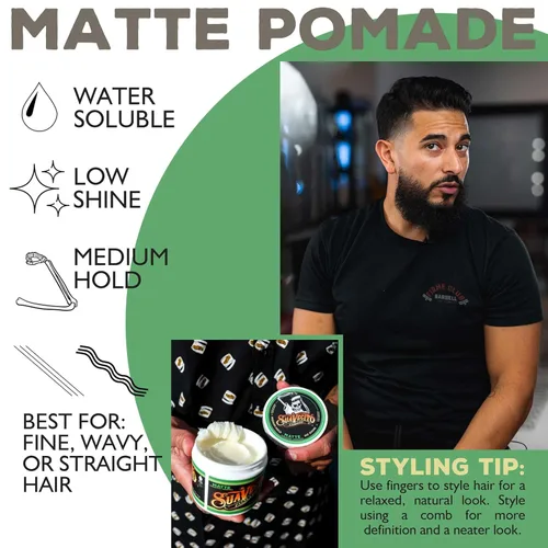 Vista 6 de Suavecito Pomade Matte (No Shine) Formula 4 oz, 1 Pack - Medium Hold Hair Pomade For Men - Matte Hair Paste For Natural Texture Hairstyles