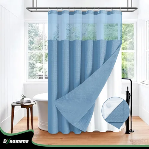 Vista 508 de Cortina de ducha de tela Dynamene verde oscuro - Cortinas de baño de tela de nido de abeja texturizadas resistentes, juego de cortinas de baño