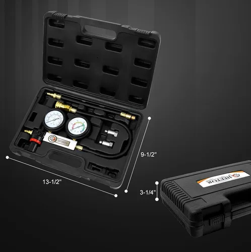 Vista 8 de Kit de prueba de fugas de cilindro JIFETOR, juego profesional de medidores de presión duales, detector de compresión de motor, juego de prueba