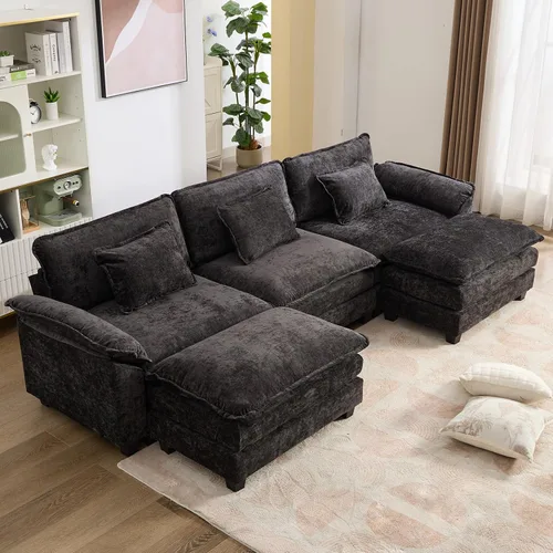 Vista 37 de IPKIG 117" Modular Sectional Cloud Couch, Modern L-Shaped Sofa with Ottoman Blanco beige