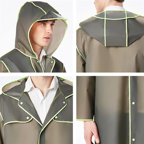 Vista 3 de Impermeable para mujer, de EVA, grueso, unisex, semitransparente, impermeable, chaqueta larga para mujer (Color A-02, Talla XXL)