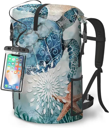 Vista 12 de Bolsa seca impermeable Bolsas secas marinas para kayak, senderismo, tortugas marinas, estrellas de mar, mochila con cierre enrollable, mochila