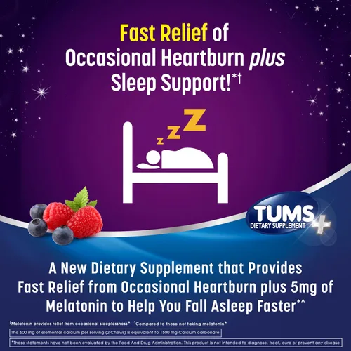 Vista 3 de TUMS Suplemento dietético masticable para la acidez estomacal Plus Sleep Support para alivio ocasional de la acidez estomacal más apoyo para dormir