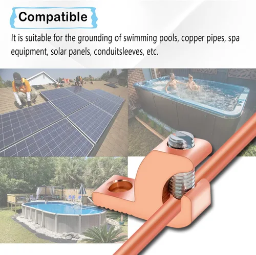 Vista 5 de Terminal de unión de piscina, conector colocado en orejetas con aleación de cobre de alta conductividad para conectar a tierra piscina y conductos