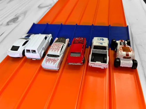 Vista 3 de 6 carriles de salto Compatible con el juego de pista de carreras de 6 carriles Super Hot Wheels Parada de 6 carriles (Azul)