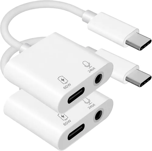 Pro Headphone 60W Aux Adapter Compatible with LG XBOOM Go PN1 [2Pack] Plus USB Type-C 3.5mm Audio & Hi-Power Charging Port (Charge While You Listen)