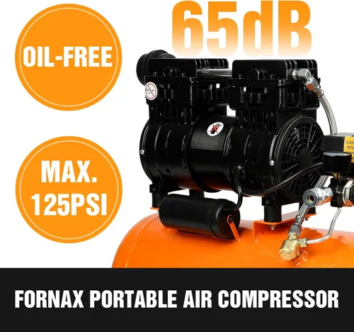 Vista 4 de FORNAX Compresor de aire portátil de 6.4 galones, 1 HP 2.2CFM@ 90 PSI compresor de aire libre de aceite, presión máxima 125 PSI, compresor