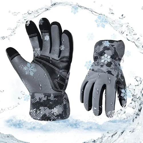Vista 7 de Vgo... Winter Work Gloves for Men,Cold Weather Waterproof Gloves,Freezer Use,Cow Leather,Touchscreen(CA9790FW)