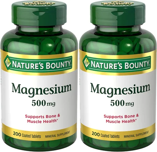 Nature's Bounty Suplementos de magnesio de 500 mg comprimidos, apoya la salud ósea y muscular, 200 unidades (paquete de 2)