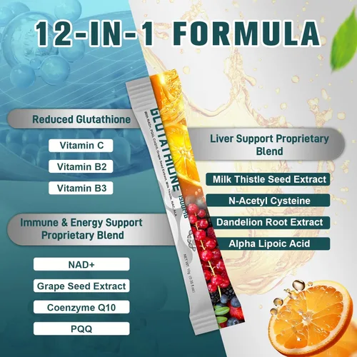 Vista 2 de Suplemento de glutatión liposomal de 1500 mg, glutatión líquido de ultra alta absorción 12 en 1 con NAD+, CoQ10, NAC y ácido alfa lipoico: apoya