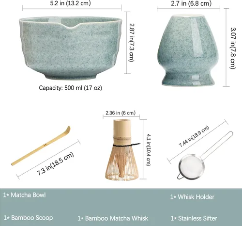 Vista 7 de Ochcahser Juego de juego de matcha, juego de batidor de matcha incluye cuenco y soporte de matcha, batidor de bambú matcha, cuchara y tamiz matcha
