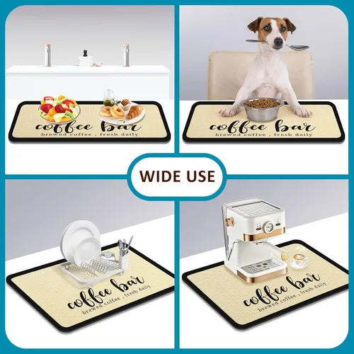 Vista 5 de Tapete de café, tapete de secado rápido para encimera de cocina, tapete de barra de café con parte trasera de goma, absorbente de manchas