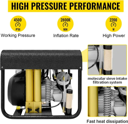 Vista 7 de TUXING Compresor de aire PCP de 4500 psi, compresor de buceo, filtración de dos etapas, apagado automático, sistema de enfriamiento dual para rifles