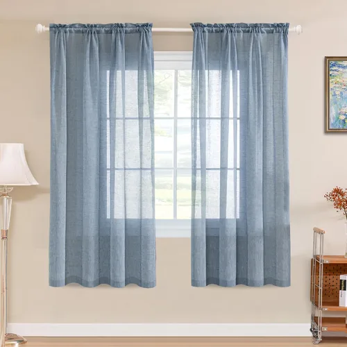 Vista 44 de Turquoize - Cortinas semitransparentes para sala de estar, cortinas de lino texturizado para dormitorio, con bolsillo para barra, tratamiento