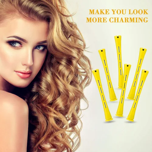 Vista 5 de WILLBOND 96 varillas de permanente, de plástico, ondas frías, rizadores de pelo corto y largo, rodillo sin calor con 2 peines de acero para Amarillo