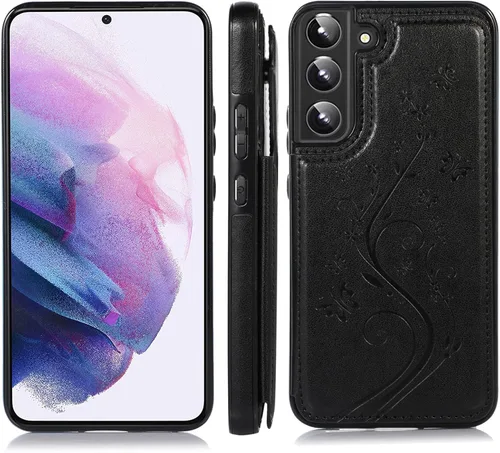 Vista 4 de Asuwish Glaxay S22 - Funda para Samsung Galaxy S22 5G con protector de pantalla de vidrio templado, soporte de cuero con tarjetero, doble cierre