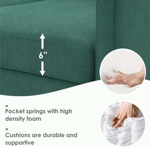 Vista 23 de Sofá seccional de tela de rizo de 90 x 88 pulgadas, moderno y práctico juego de sofá de 5 asientos, muebles de interior minimalistas en forma de L