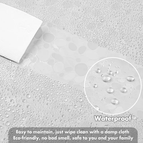 Vista 6 de WELTRXE - Cortina de ducha EVA impermeable, transparente de 8G, cortina de ducha de plástico resistente con imanes para cabina de ducha en el baño
