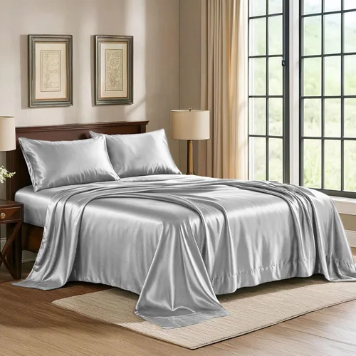 Vista 37 de Pure Bedding Sábanas de satén de lujo para cama individual de hotel, juego de sábanas de microfibra extra suave de 1800, resistente a las arrugas, a