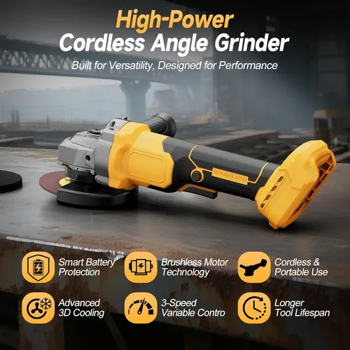 Vista 8 de Amoladora angular inalámbrica, amoladora eléctrica sin escobillas de 4-1/2 pulgadas, compatible con batería DeWalt de 20 V MAX, 3 velocidades, 7000