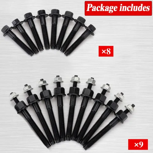 Vista 6 de Juego de tornillos y pernos del colector de escape compatible con motores Chrysler Dodge Ram 5.7L V8 2003-2008. (juego completo izquierdo + derecho)