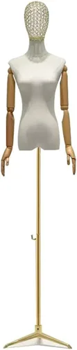 Adjustable Female Dress Form Mannequin with Tripod Stand, Detachable Arms & Head for Sewing, Clothing & Jewelry Display - Gold B, Medium Size,