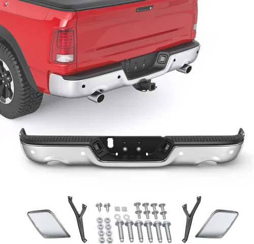 MOSTPLUS Conjunto de parachoques trasero cromado compatible con Dodge Ram 09-18 1500/10-12 Ram 2500 3500 W/orificios de sensor de estacionamiento