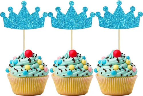 Ephlyn 24 piezas de coronas para cupcakes con purpurina para decoración de cupcakes de reina con temática de princesa para baby shower, boda, fiesta