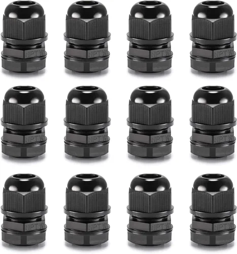 Vista 8 de QILIPSU Prensaestopas de nailon NPT de 1/2, impermeable, IP68 ajustable, para cable de 0.236-0.472 in de diámetro (1/2 NPT, 12 unidades)